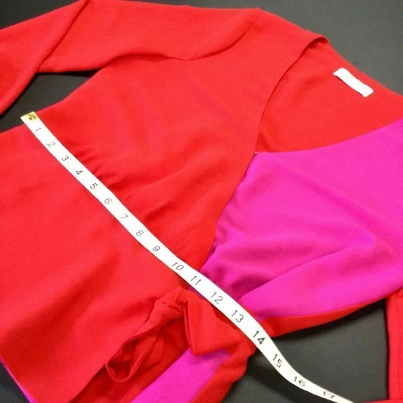 Bailey 44 Womens Hot Pink Red Colorblock V-Neck Nina Tie Wrap Top Blouse Medium - Picture 6 of 11